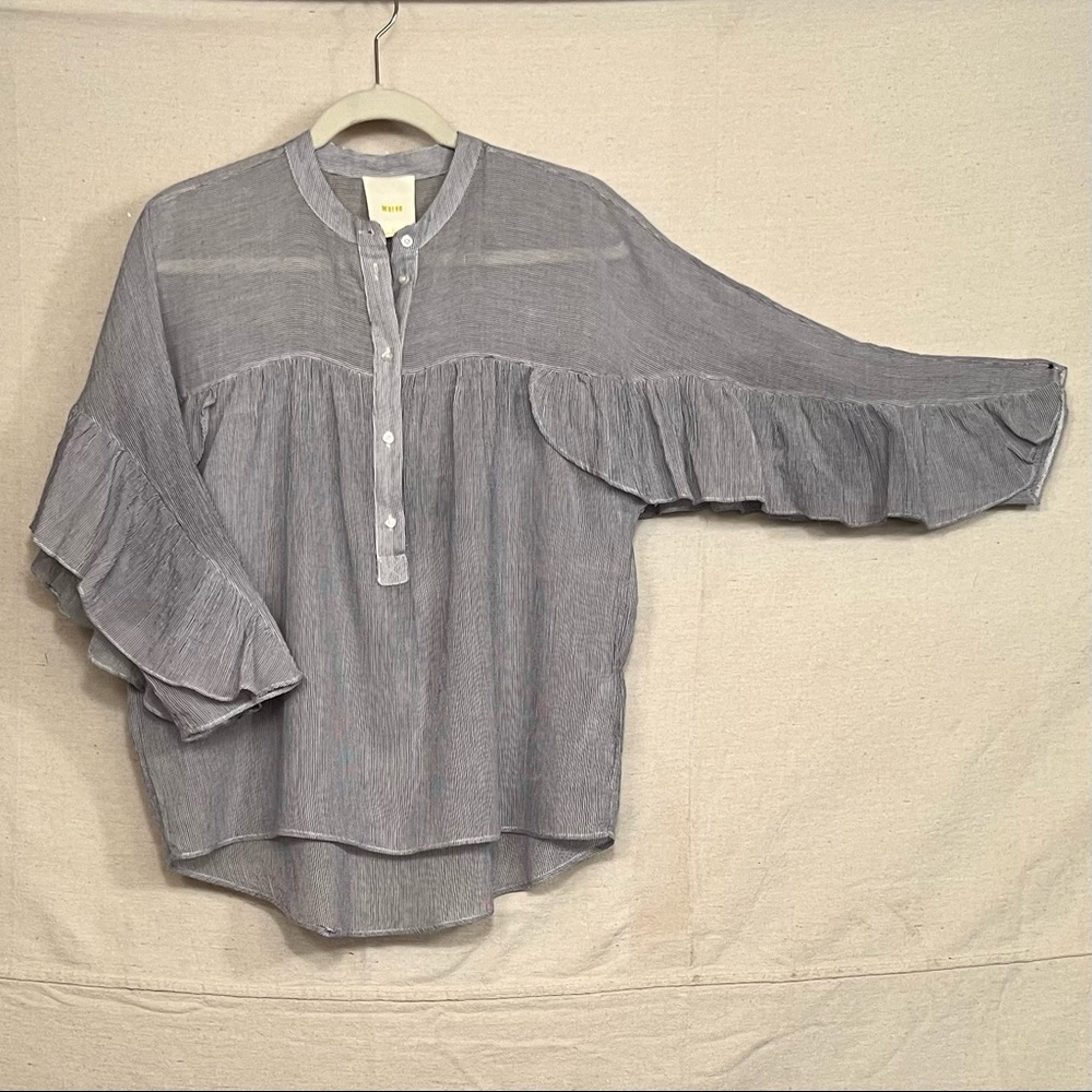Maeve Blouse - Blue Stripe - Cape Frill Detail